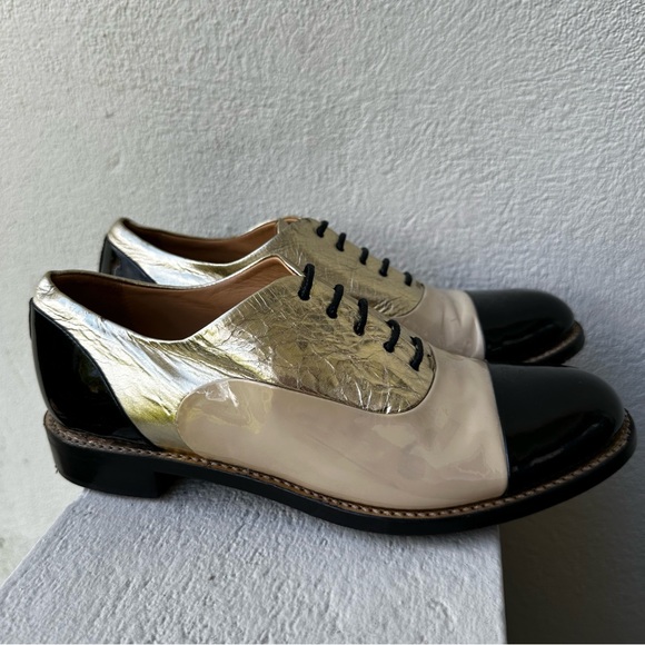 The Office of Angela Scott Ms. Baker Black Cream Leather Toe Cap Oxford Shoes - Picture 4 of 16
